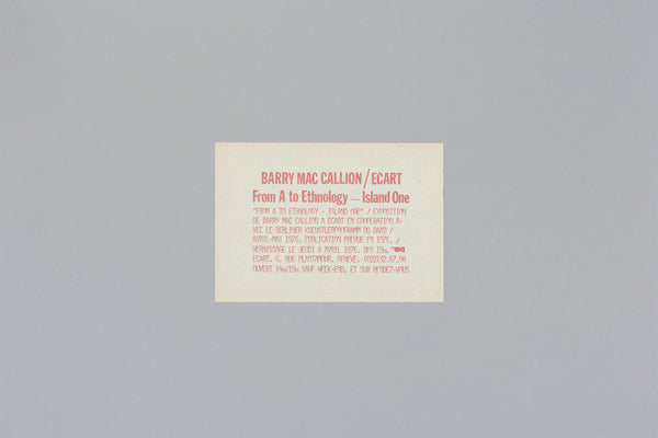 Mac Callion, Barry : Ecart From A to Ethnology – Island One